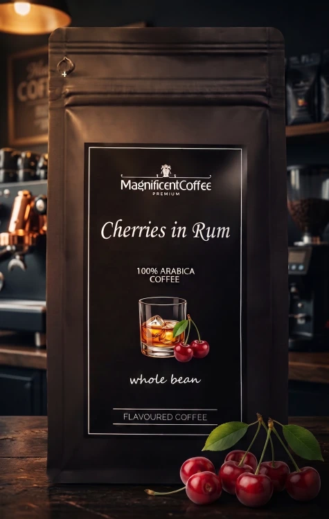Cherries in Rum – kawa smakowa ziarnista Wiśnie w Rumie 100% Arabica