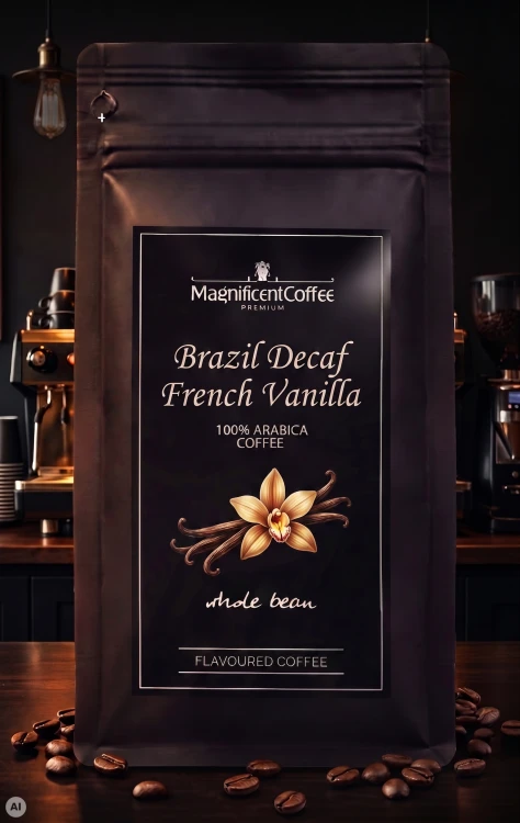 Brazil Decaf French Vanilla – kawa smakowa ziarnista bezkofeinowa 100% Arabica